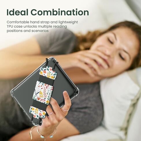 MoKo Case for All-New 7" Kindle Paperwhite(12th Gen-2024) and Kindle Colorsoft Signature 2024, Versatile Hand Strap Thin Clear Flexible Transparent TPU Skin Bumper Back Cover Shell, Flowers & Clear in Saudi Arabia