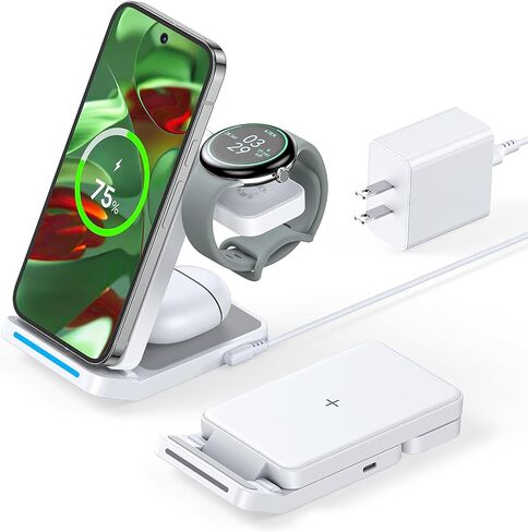 3 in 1 Foldable Wireless Charger for Google Pixel Watch 3/2, Fast Charging Station Stand for Pixel 9 Pro XL/9/8/7/7A/6 Pro and Pixel Buds Pro/2(Not for Pixel Watch 1& 9 Pro Fold) with Adapter, Black in Saudi Arabia