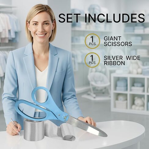 25" Light Blue Ribbon Cutting Scissors – Giant Ceremonial Scissors for Grand Opening Decorations Big Shears for Ribbon Cutting Ceremony in Saudi Arabia