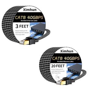 Cat 8 Ethernet Cable 3FT and 20FT, High-Speed Braided Internet Cable Network Cord with RJ45 Connector 40Gbps 2000Mhz Heavy Duty LAN Cable Shielded Indoor