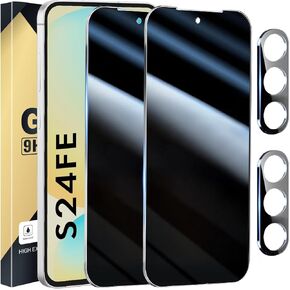 2+2 Pack Privacy Screen Protector Compatible with Galaxy S24 FE 5G - 2 Tempered Film + 2 Camera Lens Glass - High Clarity - Bubble Free - Anti-Spy Protection - Anti-Shatter