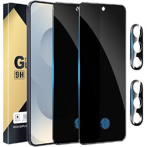 2 + 2 حزمة شاشة شاشة واقي متوافق مع Galaxy S24 Fe 5G - 2 فيلم مخفف + 2 عدسة عدسة الكاميرا - وضوح عالية - حماية خالية من الفقاعات - مضادة للتجسس - مضاد للخلفي