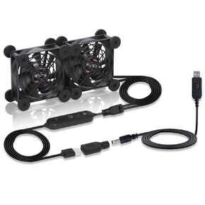 Dual 80mm Fan, 10 Speed USB 5V DC 12V IPX5 Waterproof Portable Cooling Fan for Tablet, TV, Receiver, Router, DVR, Xbox, Greenhouse, Kennel, Computer Cabinet, Component Coolin