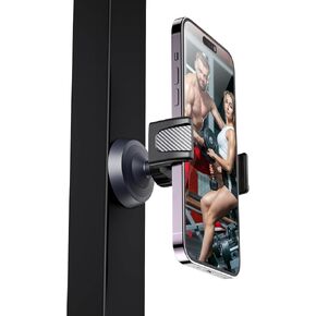 Gym Magnetic Phone Holder, Strongest Magnet Wall Ceiling Mounting for Gym 360° Adjustable Cell Phone Stand Phone Holder Mount Compatible with iPhone 16/15/14/13/12/11 & Android, Alloy Base, Black