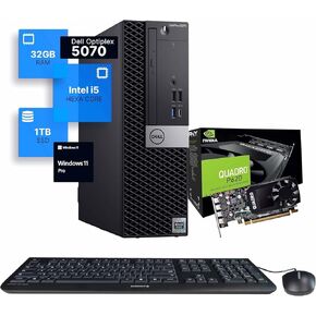 Dell Workstation 5070 PC Computer, Intel i5-9500, Editing/Design Nvidia Quadro P620, Crucial 32GB RAM, 1TB NVMe M.2, Windows 11 Pro, WiFi, Cherry Keyboard & Mouse, Office Desktop Computers (Renewed)