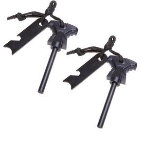Survival Fire Steel, Flint Striker Steel Fire Starter Lighter, Steel Scraper Outdoor Emergency Survival Tool for Travelling Camping Hiking (Flat 2pcs)