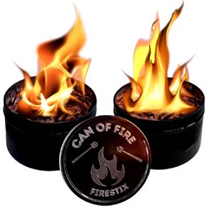 [2-Pack] Can of Fire Tabletop Mini Bonfires – 2–3 Hour Burn Time – Made from Recycled Wood Chips & Paraffin Wax – Includes Safety Coasters – Reusable Flame for Camping, Ambiance, and Emergency Heat