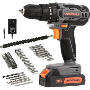 COMOWARE Cordless Drill Set, 20V Power Drill, Pink Drill Set for Women, 1 Battery & Charger, 3/8" Keyless Chuck, 2 Variable Speed, 266 In-lb Torque, 25+1 Position, with Pink Storage Bag