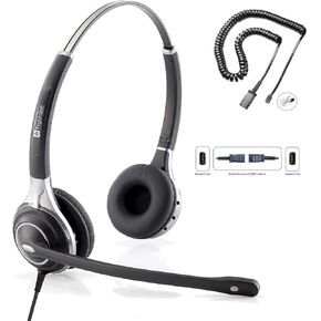 TRUVOICE HD -500 Deluxe Office/Call Center سماعات الرأس مع إلغاء الضوضاء ميكروفون وصوت HD - متوافق مع Healink و Grandstream و Sangoma و Ooma و Snom Desk هواتف