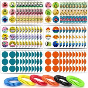 360Pcs Mosquito Patches Stickers, Individually Wrapped Natural Plant Based Mosquito Stickers with 6 Pack Mosquito Repellent Bracelets for Kids Adult Outdoor Hiking, Camping, Travel