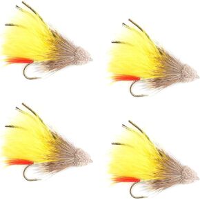 The Fly Fishing Place Streamers - Yellow Marabou Muddler Minnow Streamer Flies - 4 Fly Fishing Flies - Hook Size 4