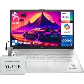 HP 17 Inch Laptop Touchscreen Computer, 17.3" HD+ Touch Screen Business Laptop PC, Intel Core i7, 64GB RAM 2TB SSD,Windows 11 Pro, Copilot AI, 10-Key Number Pad, Fingerprint, YGYTE