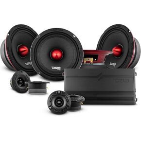 DS18 Bundle Car Speakers & Amplifier 4X 6.5 Midrange Loudspeakers 4X 1 Super Bullet Tweeters 1X Amplifier 4-Channel 1800W Max- Mid/High PRO Car Audio Component Package
