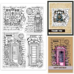 GLOBLELAND Postmark Postcard Stamps Vintage Air Tickets Clear Stamps Vintage Ticket Postcard Stamps Postcard Border Edge Silicone Halloween Christmas (Vintage Postage0)
