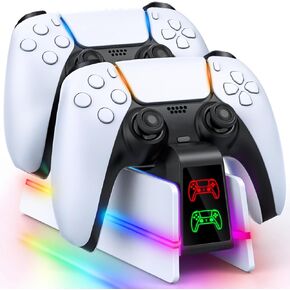 شاحن وحدة تحكم PS5 لـ PlayStation 5 DualSense/Edge ، 9 ألوان محطة شحن RGB PS5 لشاحن وحدة التحكم في PlayStation 5 ، وشحن Dock و Holder Stand for PS5/Slim/Pro عن بُعد