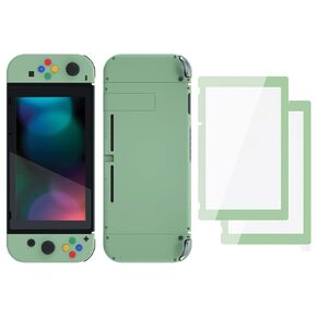 eXtremeRate Colorful Border Screen Protector + Back Plate + NS Joycon Handheld Controller Housing Buttons for Nintendo Switch, DIY Replacement Shell for Nintendo Switch - Matcha Green