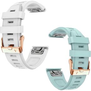 20mm Watch Band for Garmin fenix 5s 6s 7s, Quickfit 20 Bands Rose Gold Silicone WHITE and SEA FOAM Bundle