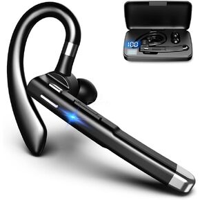 Business Bluetooth 5.0 Bluetooth earpiece Headset with Microphone, Wireless Ear-Hook Earphone, Mono Boom Mic, Hands-Free Noise-Cancelling, 500mAh Charging Case, Universal Fit, BT-YYK-520