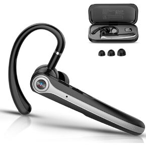 Bluetooth Headset, Wireless Bluetooth Earpiece with ENC Noise Canceling Mic, 120Hrs Talk Single-Ear Headphones, LED Display, IP7 Waterproof Hand-Free Earphone for Business/Trucker/Driver, Black