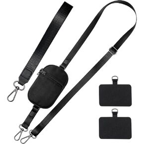 Clip and Go Strap for Phone with Wallet Crossbody, Adjustable Phone Lanyard Crossbody Wrist Phone Strap, Universal Cell Phone Strap for iPhone 16 and Most Smartphones, Black