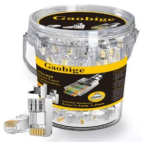 100-Pack Cat7 Cat6A RJ45 Pass Through Connectors Shielded (Cat7 Cat6A Ends/ RJ45 Modular Plugs) 100PCS Strain Relief Boots