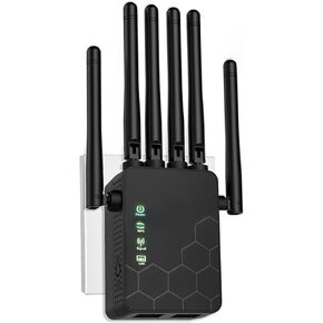 WiFi Extenders Signal Booster for Home Long Range Up to 11000 sq.ft for 35+ Devices,Internet Extender WiFi Booster, Long Range WiFi Extender,with 6 Antennas 360° Full Coverage Ethernet Port (Black)