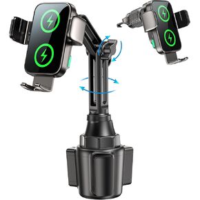 Dual Coil 15W Wireless Cup Holder Phone Charger,2 in 1 Wireless Car Mount Charger, Auto-Clamping Fast Charging Vent Phone Holders,360° Rotating Car Mount for iPhone Series,Samsung Flip S25/S24/S23