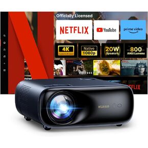 NexiGo PJ40 Ultra Outdoor Netflix Projector, Officially Licensed Netflix/YouTube/Prime Video, 800 ANSI Lumen, AI Image Enhancement, Native 1080p, 20W Speaker, 4K Support Video Projector, Auto Keystone