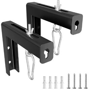 Universal Metal Projector Wall & Ceiling Mount Bracket (2-Pack) – Adjustable 1.5-5" Hooks, 6" L-Brackets, 66 lbs Capacity for Home Theater/Outdoor Screens, Easy Install with Full Hardware Kit, Black