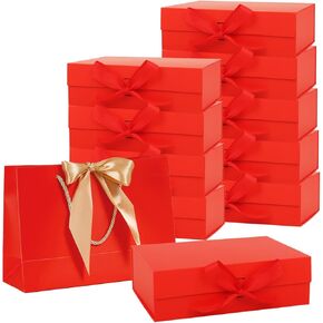 Bridesmaid Gift Box,10 Set Luxury Gift Box Gift Box with Lids and Ribbon Paper Gift Bags,Collapsible Gift Box Wedding Proposal Gift Box for Proposal, Wedding, Birthday, Business, Christmas,9.8 x 7 x 3.3 Inch (Orange)