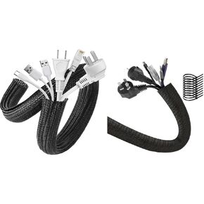 AGPTEK Cable Sleeve Cover 2 Pack 5ft - 1.2inch and Cable Sleeve Cover 10ft - 4/5inch with 10 Fastening Cable Ties