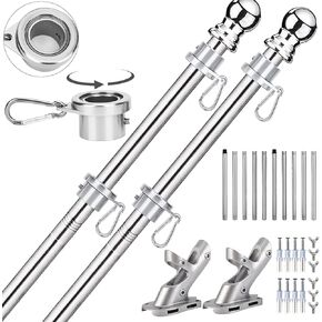 Flag Poles for Outside House, 6 FT Flag Pole Kit with No-Tangle Aluminum Ring Clips and Holder Mounting Bracket, Stainless Steel 1 inch Diameter Flagpole for Boat Dock Porch Sport (1 Pack) in Kuwait
