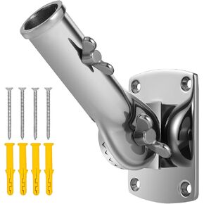 316 Stainless Steel Heavy Duty Flag Pole Holder for Outside House, 180° Adjustable Flag Pole Mounting Bracket for 1" Flagpole, Rust-Free and Wind-Resistant Outdoor Flag Holder for Truck, Boat, 1 inch