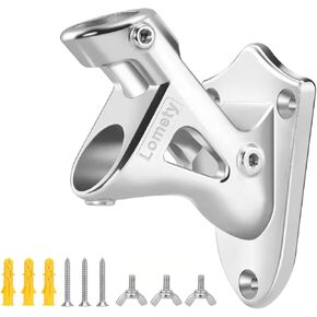 LOMETY Stainless Steel Heavy Duty Flag Pole Holder，Wall Mount House & Estate Flag Pole Bracket， Flag Pole mounting Bracket 2 Positions for 1“ Flag Pole (Silver)