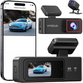 Kingslim 2K Dash Cam Front and Rear with 64GB SD Card, Wireless WiFi Dash Camera for Cars, 1.5'' Screen Mini Dashcam Front and Back, Support G-Sensor/Time Lapse 2 Kinds Parking Monitor