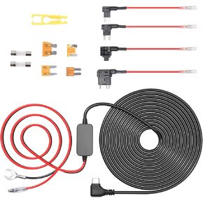 Dash Cam Hardwire Kit USB C Hard Wire Kit with 12V-24V to 5V Car Dash Camera Power Cord,24 Hours Surveillance Low Voltage Protection 4 Fuse Tap Cable 13FT