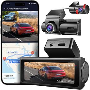 Dash Cam Front and Rear, UHD 4K Night Vision Dash Camera for Car with 3.2'' IPS Screen, 30FPS Dashcam Built-in GPS with App Control, 24H Parking Mode, G-Sensor