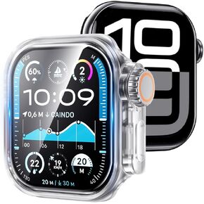 Apple Watch Case Series 10 46 مم ، حالة تغطية زر كاملة مقاومة للصدمات مع واقي الشاشة ، فيلم زجاجي مضمن حساسية عالية ، أسود