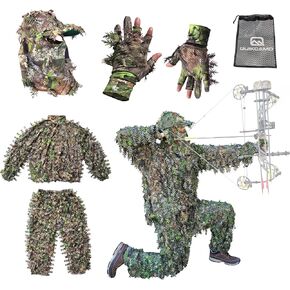 NWTF Mossy Oak Obsession Camo Leafy Suit | Face Mask Ball Cap Hat | Gloves for Turkey Hunting (Large/XL)