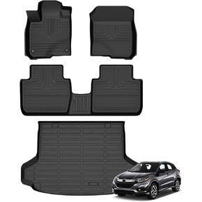 Floor Mats & Cargo Liner for Honda HRV 2016-2022 (FWD Model) All Weather Automotive TPE Liners Set Anti-Slip Waterproof Floor Liners Accessories (Car Mats+Trunk Mat) Black