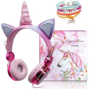 Unicorn Kids Headphones for Girls Children Teens, Wired Headphones for Kids with Adjustable Headband