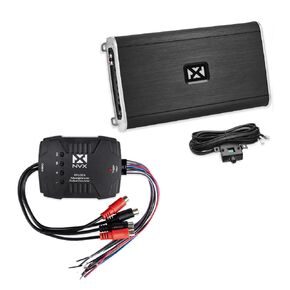 NVX VAD27001 5400W Max Class D Monoblock Amplifier + NVX XFLOC4 4-Channel Line Output Converter Bundle – High Power, Bass Boost, Remote Subwoofer Knob for Car/Truck/Marine/UTV