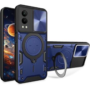Ysnzaq Armor Case for OnePlus Nord CE4 Lite 5G with Rotatable Kickstand, Military Grade Shockproof Protective Phone Case with Slide Camera Cover for OnePlus Nord CE4 Lite 5G CQ Navy
