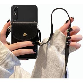 for BLU C5 Max 2024 Case, BLU C5 Max 5.7" Phone Case Wallet Back with Card Holder, PU Leather Case Crossbody Adjustable Detachable Lanyard Hands Free | Kickstand/Stand Shockproof Case -Black