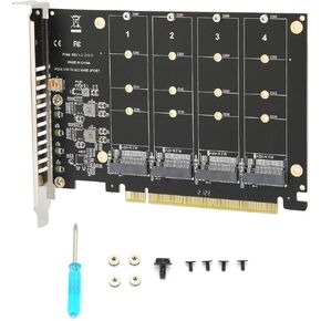 Adapter Card 4 Port M.2 NVME SSD to PCIE X16 M Key 4 X 32Gbps Hard Drive Converter Reader Expansion Card Support M.2 NVME Protocol SSDM.2 PCIE Equipment (ph44)