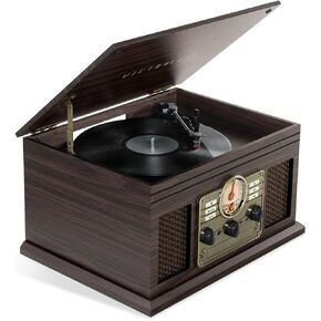 Victrola Nostalgic 7-in-1 Bluetooth Record Player & Multimedia Center with Built-in Speakers - 3-Speed Turntable, CD & Cassette Player, AM/FM Radio | Wireless Music Streaming | Espresso