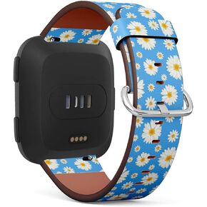 Compatible with Fitbit Versa/Versa 2 / Versa LITE - Quick Release Leather Wristband Bracelet Replacement Accessory Band - White Daisy