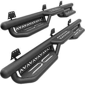 Running Boards Compatible with 2019 2020 2021 2022 2023 2024 Dodge Ram 1500 Crew Cab New Body, Bolt-on Side Step Steel Nerf Bar Step Bars, Heavy-Duty Two Stairs Design (Black)