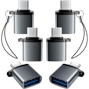 USBC to USB Adapter 6 Pack,Type C to USB Adapter,USB C Male to USB 3.0 Female,USBC Adapters for iPhone 16 15,MacBook,iPad,Samsung Galaxy,Grey