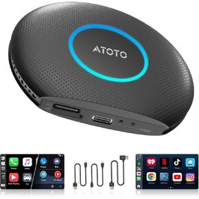 Ai Box CarPlay/Android Auto Wireless Adapter,Android13 with 4G LTE SIM,4GB+64GB,YouTube-Netflix, 2 BT/Wi-Fi CB6 CarWave Smart Dongle 5 in 1 Wireless Ai Box for OEM Wired CarPlay/Android Auto
